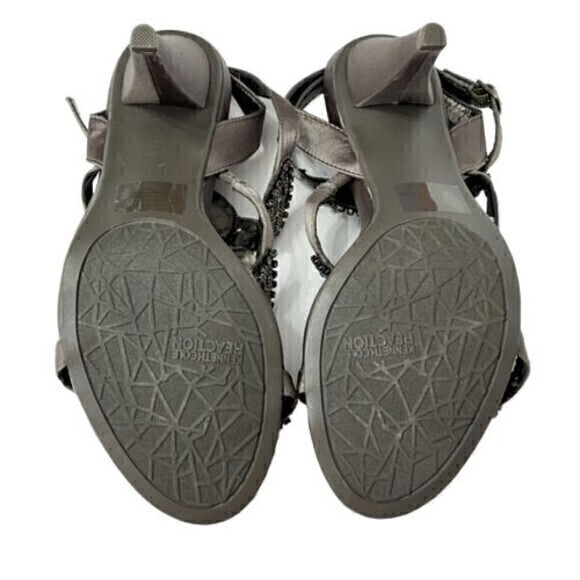 Kenneth Cole Reaction Women’s Size 8.5 M Beads and Jewels Pewter 4" Sandal heels - Picture 4 of 9